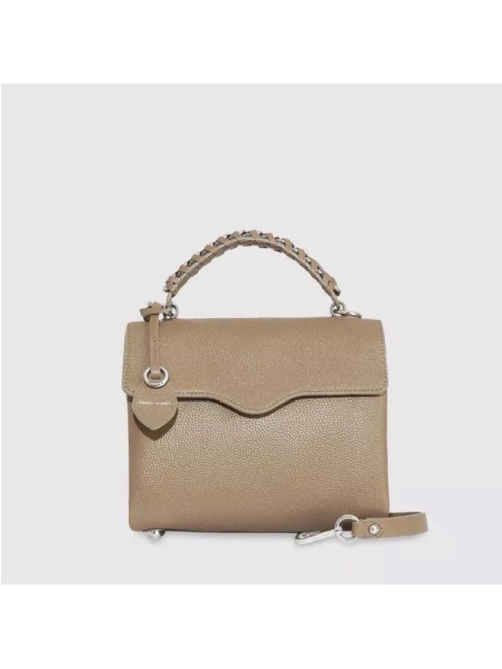 Rebecca Minkoff Satchel with woven handle and adjustable crossbody strap gray